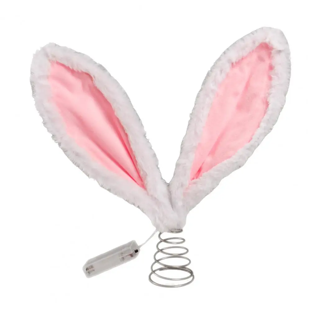 Decorative Bunny Ears Topper Easter Bunny Ear Tree Topper with Led Light Plush Rabbit Ears Christmas Decoration Metal Spring
