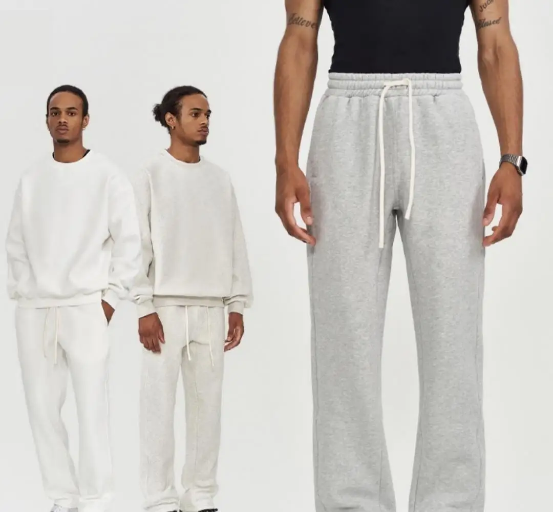 

2025 Spring Autumn Streetwear Pants Unisex Fleece Lined Wide Leg Sweatpants Drawstring Loose Fit Casual Straight Trousers