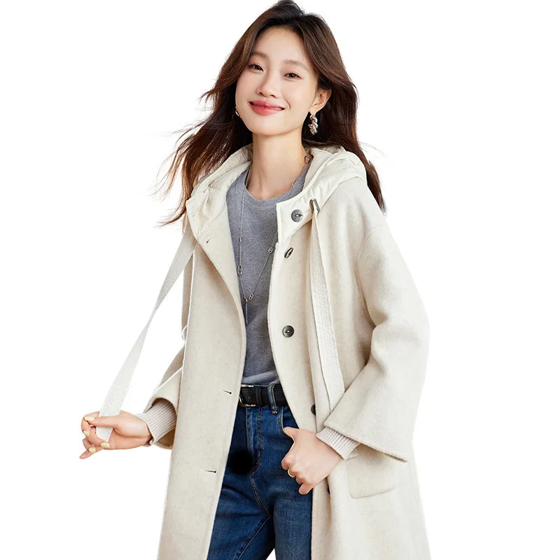 レディース両面ウールコート ミディアム丈 フード付き センセーションコットン 秋冬新作 スレ アウトドア 防風