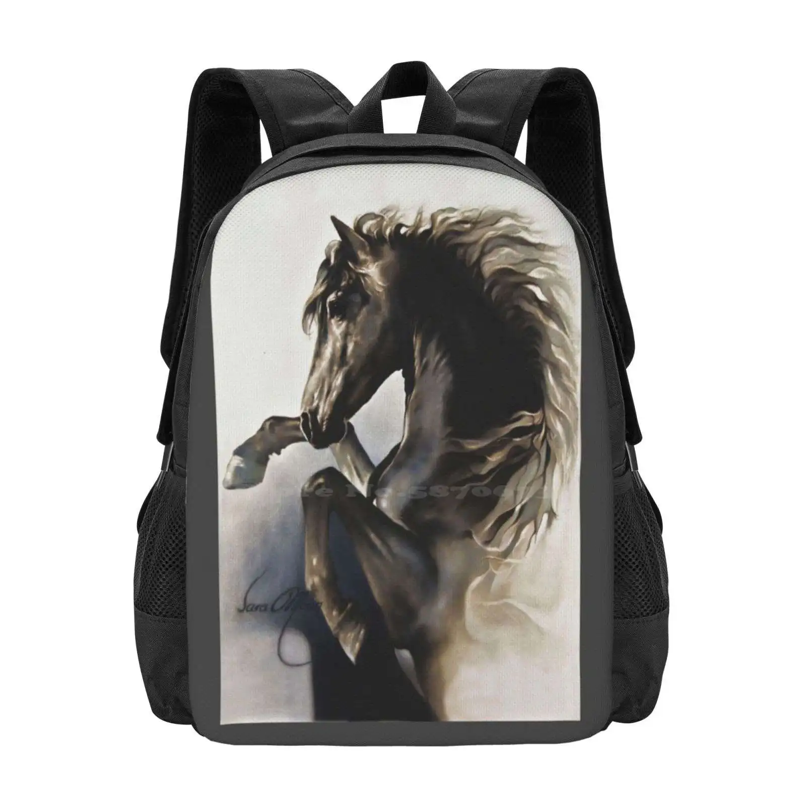 Black Fury Hot Sale Schoolbag Backpack Fashion Bags Magnificent Horse Stud Rearing Black Stallion Sara Moon