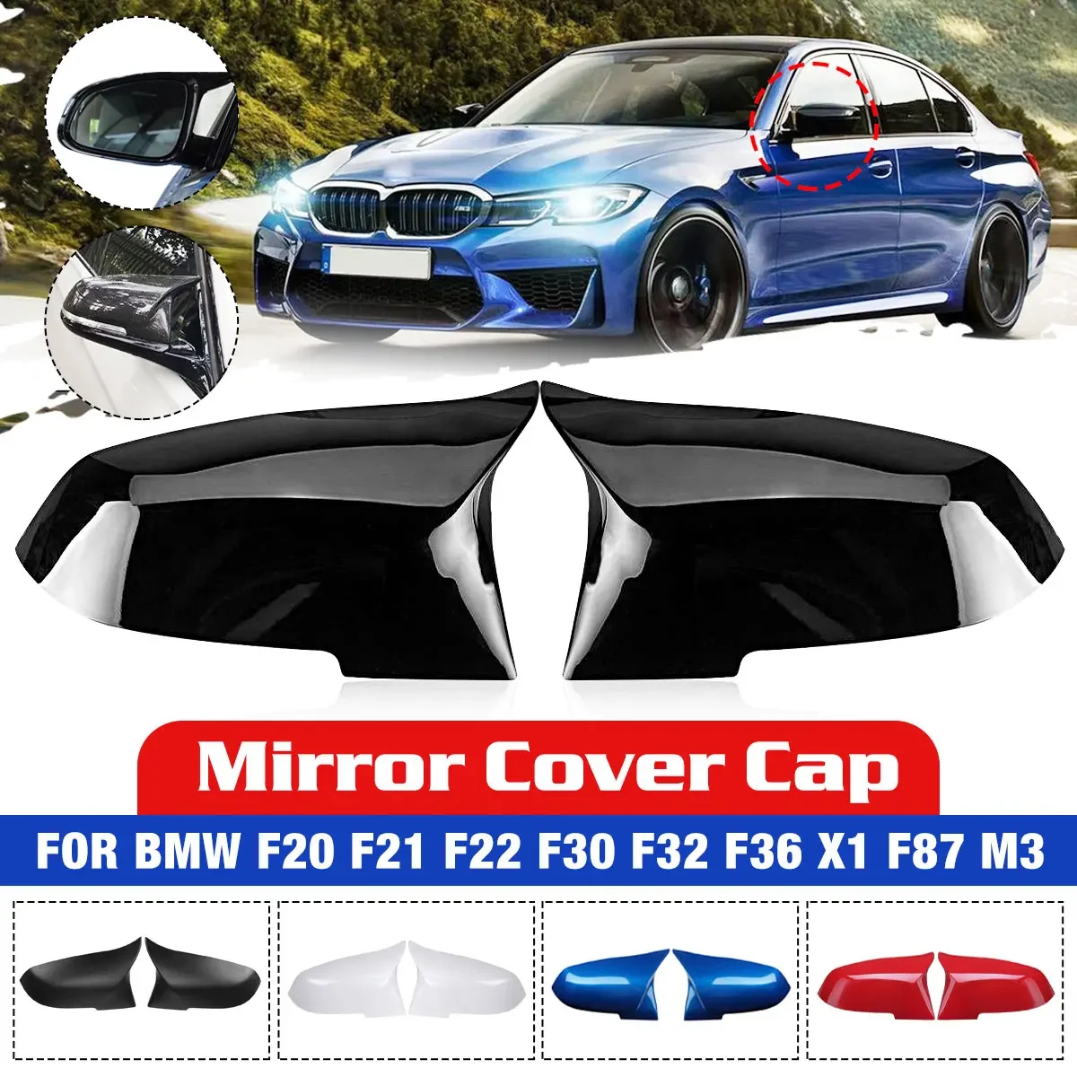 

Pair Gloss Black Car Side Rearview Mirror Cover Cap For BMW F20 F21 F22 F30 F32 F36 X1 F87 M3