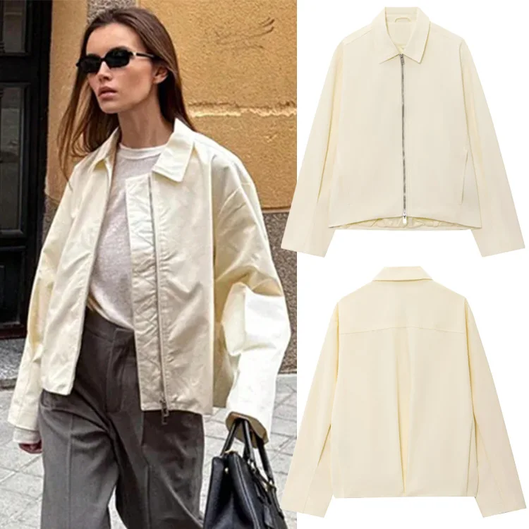 

Женские куртки-бомберы, пальто, модные свободные пальто с отложным воротником и длинными рукавами на молнии, повседневная женская верхняя одежда, шикарные топы