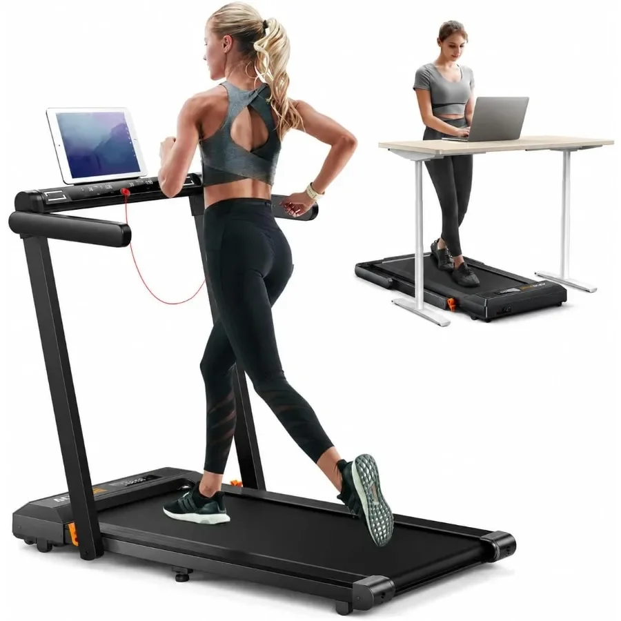 Foldable Walking Pad Treadmill with Handle Bar, Bluetooth Speaker for home use, aluminum alloy frame, black, ultra-thin and qui