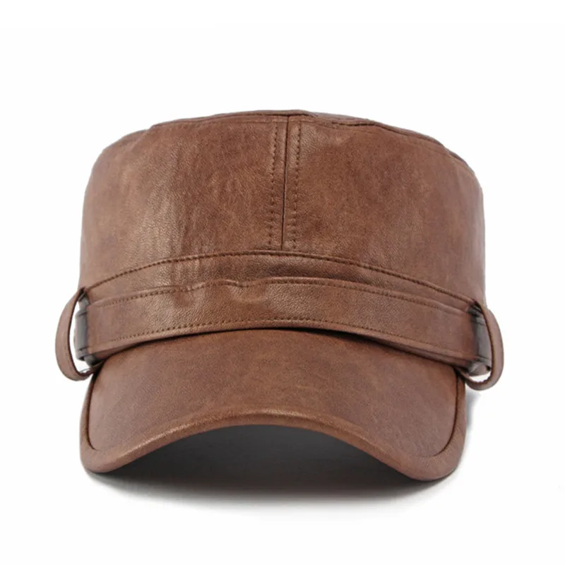 Autumn New Retro Vintage Faux Leather PU Flat Caps For Women Personality Military Hats Camping Fishing Hat Men's Cap кепка 모자