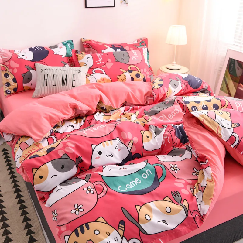 

Bedding Sets Red Cute Cat Kitty Duvet Cover Pillow Case Bed Boy Kid Teen Girl Bedding Covers Set King Queen Twin Size