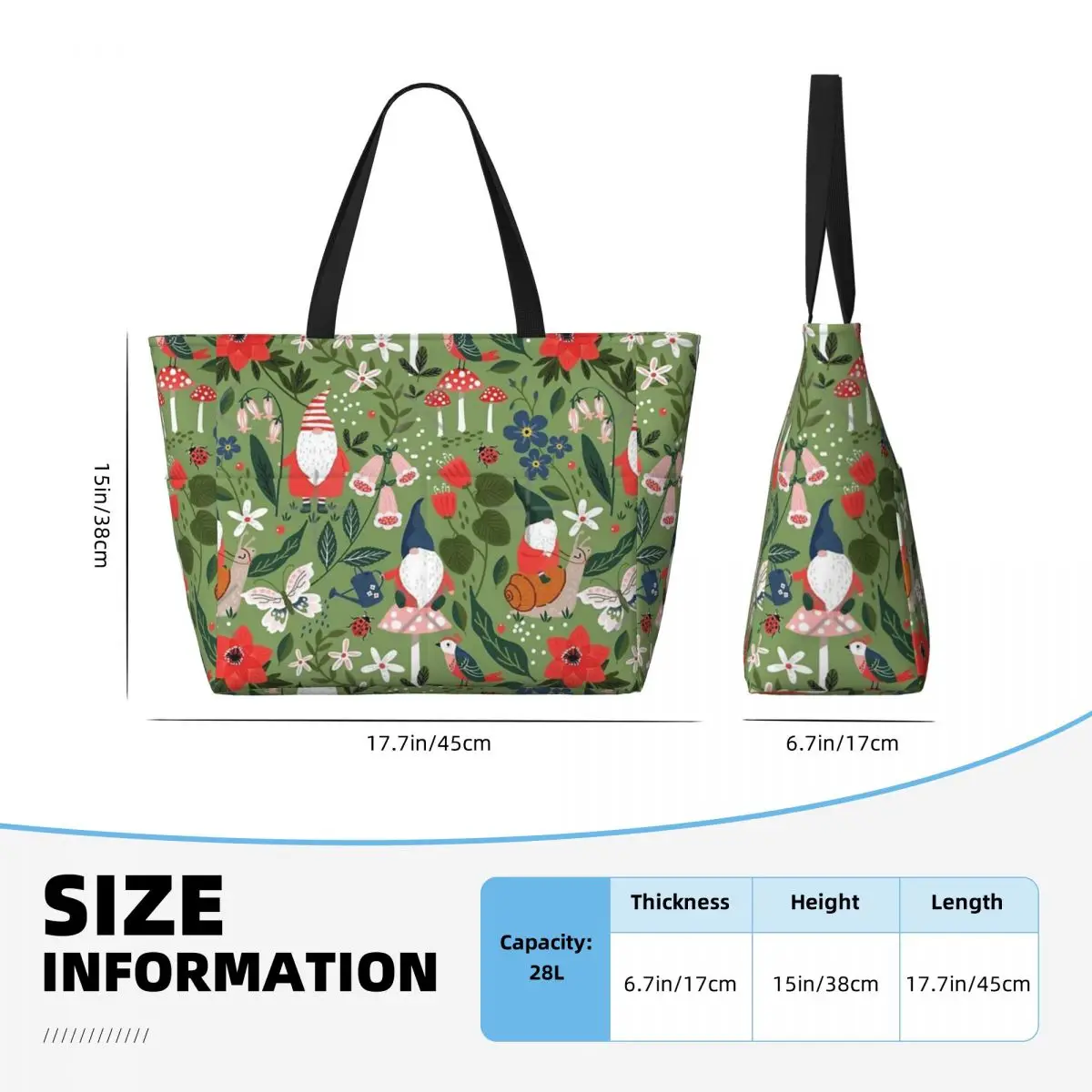 Stravagante gnomo da giardino che cavalca lumache borsa da viaggio da spiaggia, borsa tote regali pratici alla moda regalo di compleanno modello multi-stile