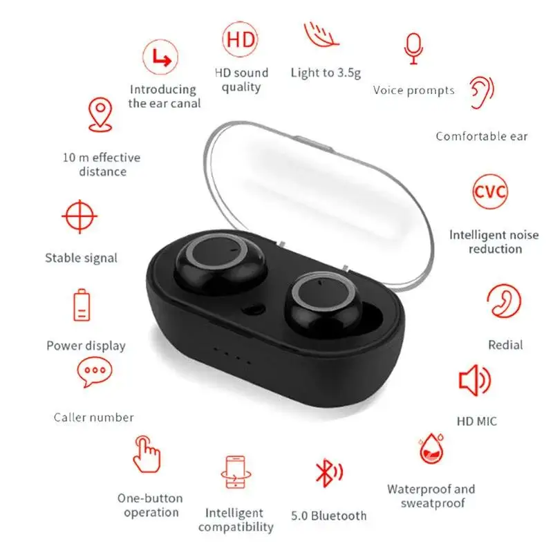 Y50 TWS Bluetooth Earphone Wireless Headphones Tough Control Stereo Headset Sport Earbuds with Charging Box for iPhone - New Ve