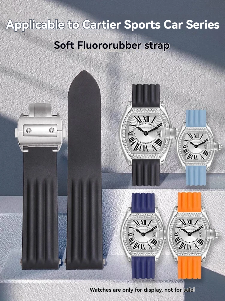 

19mm High-Quality VITON strap Rubber Band for Cartier Roadster Watch WE500260 W6206018 blue orang Wristband with Fold Clasp
