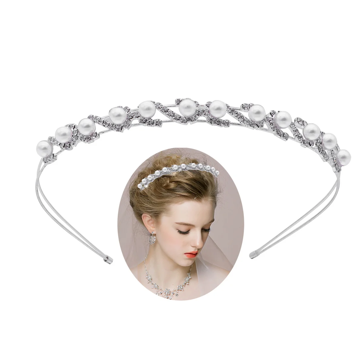 

Double Band Pearl Headband Gorgeous Bridal Headpiece Wedding Hair Accessories for Bride Engagement Pearl Headpiece