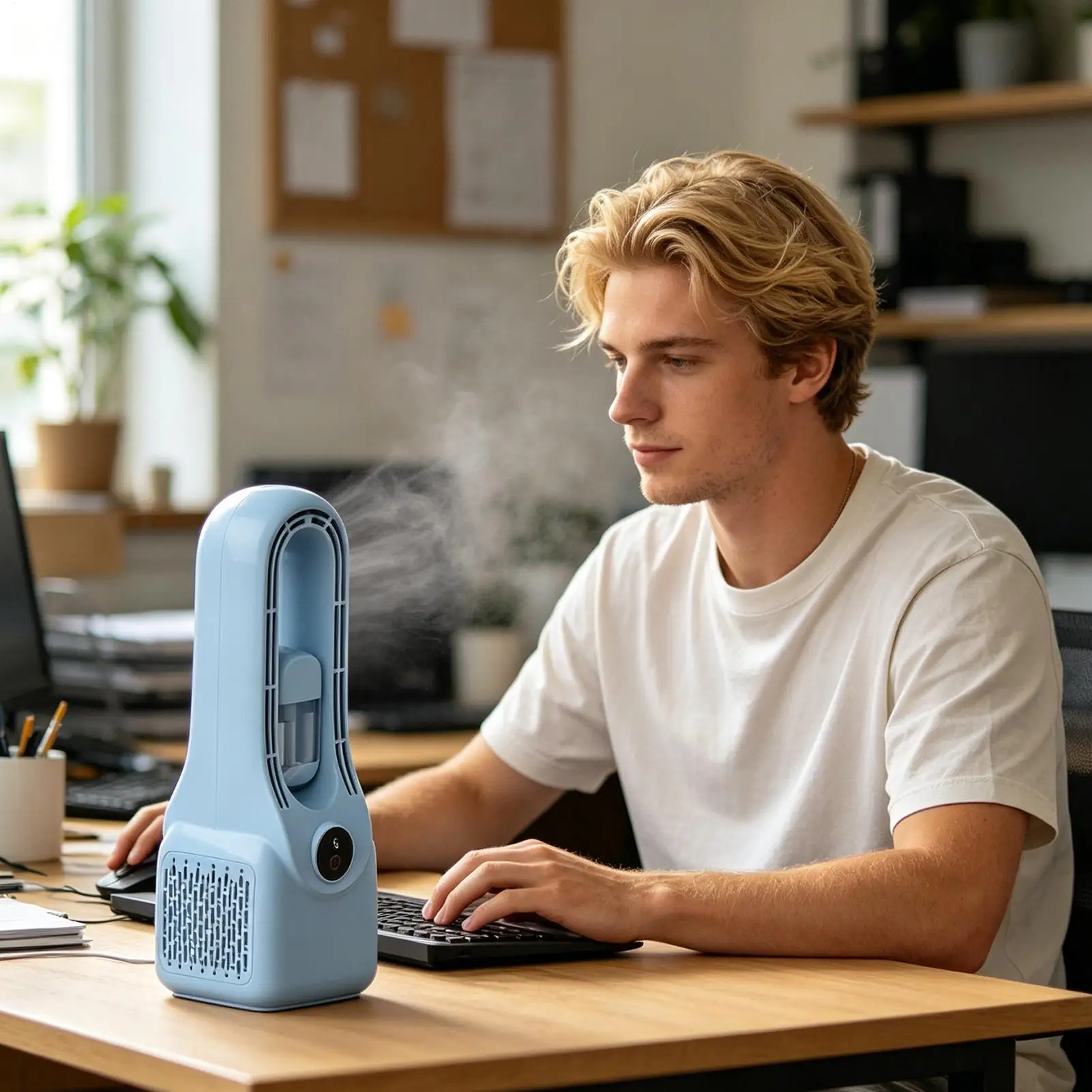 Desktop Fan 6-Speed Bladeless Wind Blower Type-C Charging 1500mAh Quiet Portable Fan With Mist For Office Home Bedroom Dorm
