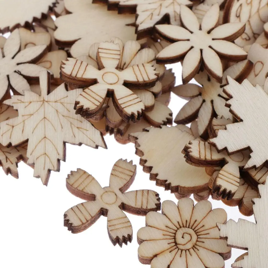 100 Stukken Bloem En Blad Diy Houten Schijven Houten Stukken Houten Hangers