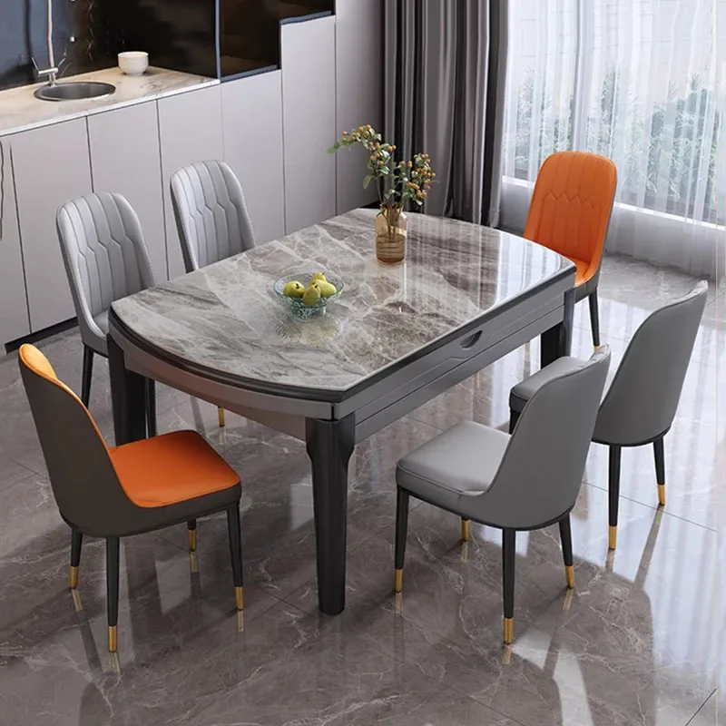 Chairs Extendable Dining Table Folding Luxury Marble Living Dining Table 8 People Rectangle Mesa Comedor Kitchen Furniture