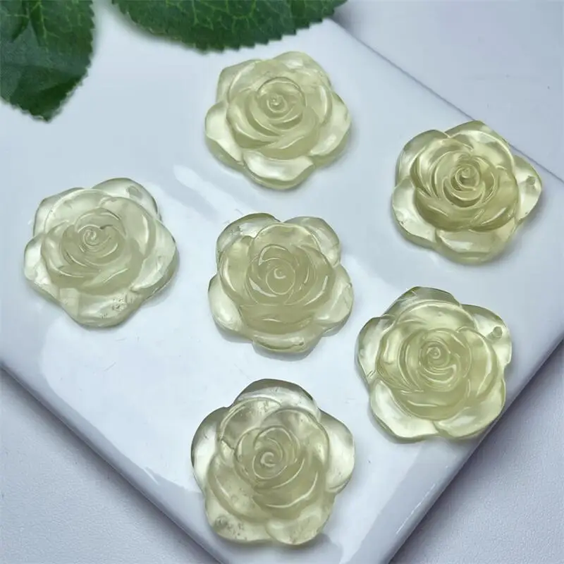 5PCS Natural Citrine Flower Carving Healing Fengshui Crystal Reiki DIY Jewelry Accessories Holiday Gift 28MM