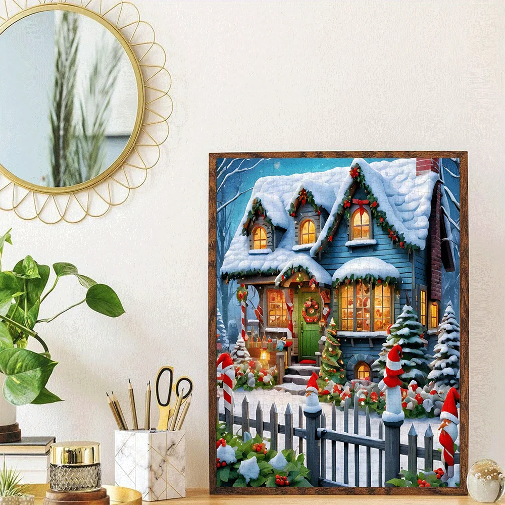 จิ๊กซอว์หมู่บ้านคริสต์มาส 1,000 ชิ้น สำหรับผู้ใหญ่ - ฉากกระท่อมหิมะตกแต่งเทศกาล ของเล่นกิจกรรมครอบครัว เกมฝึกสมอง