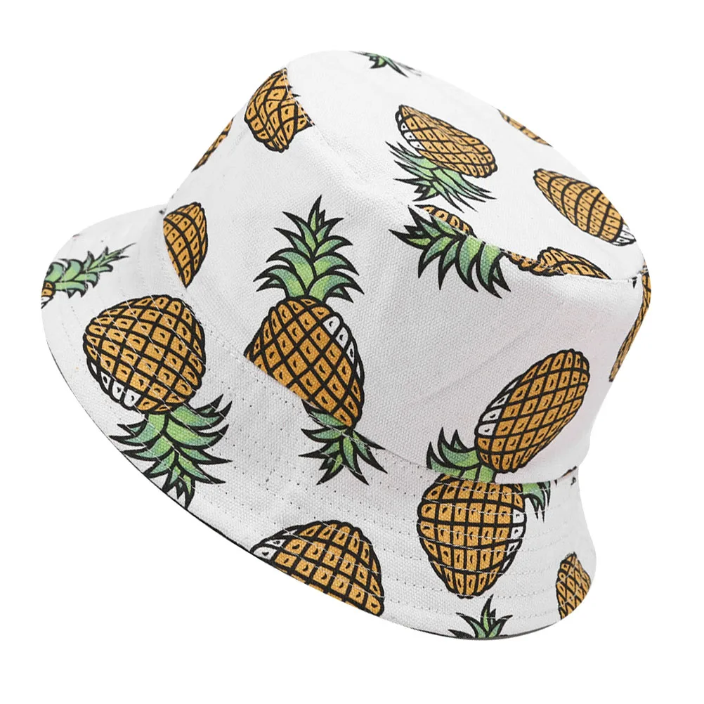 

White Pineapple Design Hawaii Party Bucket Hat Breathable Sun Protection Fisherman Hat For Outdoor Activities