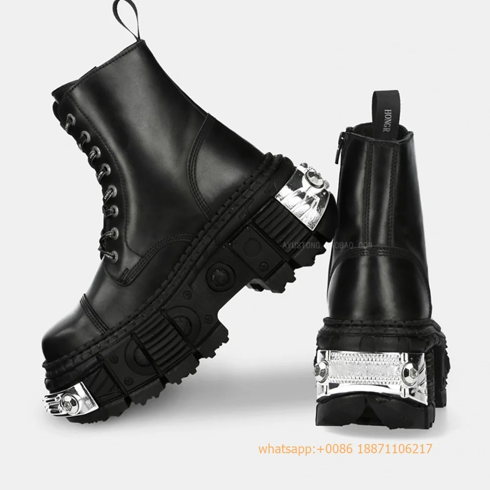 Botas Punk Rock grossas curtas para mulheres, rebites redondos de metal, botas de cavaleiro com renda de rua, sapatos esportivos pretos, novos, outono, 2024