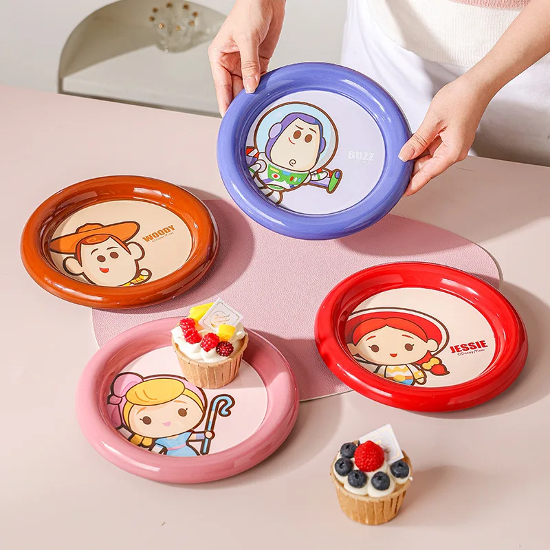 Cartoon Toy Story IP Buzz Lightyear ceramic tableware 8-inch thick-edged round plate home dish plate cute plate souvenir