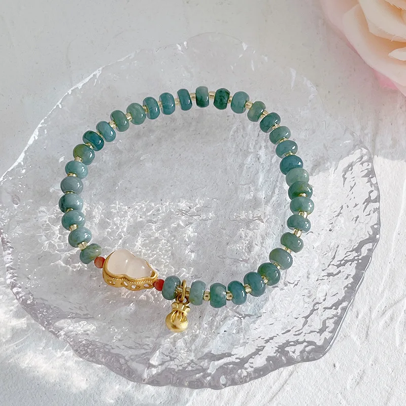 

Natural Blue Water Jade Abacus Beads Bracelet Simple All-Match Gourd Peace Buckle Jade Accessories Bracelet Lucky Bracelet