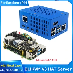 BLIKVM V3 HAT Server KVM over IP with Metal Blue Case O & M HDMI-compatible CSI Remote Control for Raspberry Pi 4 Pi4