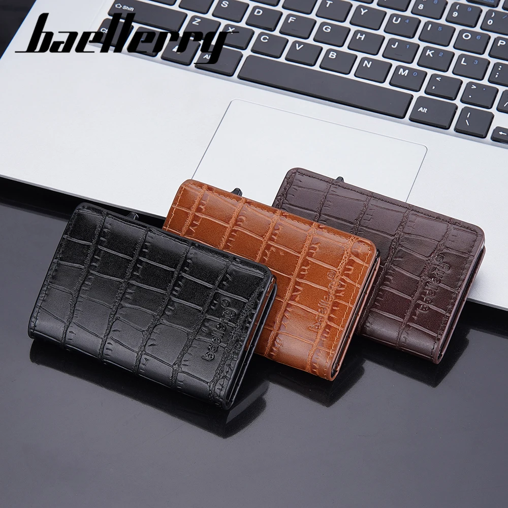 Baellerry RFID New Men Card Wallet Mini Short Popup Card Holder Crocodile Pattern Brand Male Purse Slim Simple portafoglio da uomo