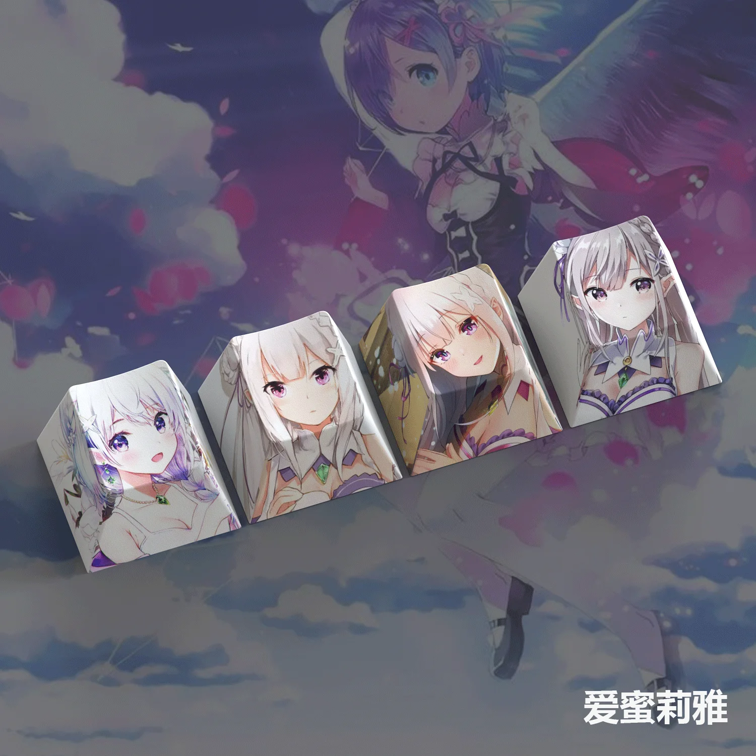 4 Keys/set Re:Life In A Different World From Zero Keycaps PBT Dye Subbed Key Caps Cherry Profile Anime Cartoon Keycap R4 Height
