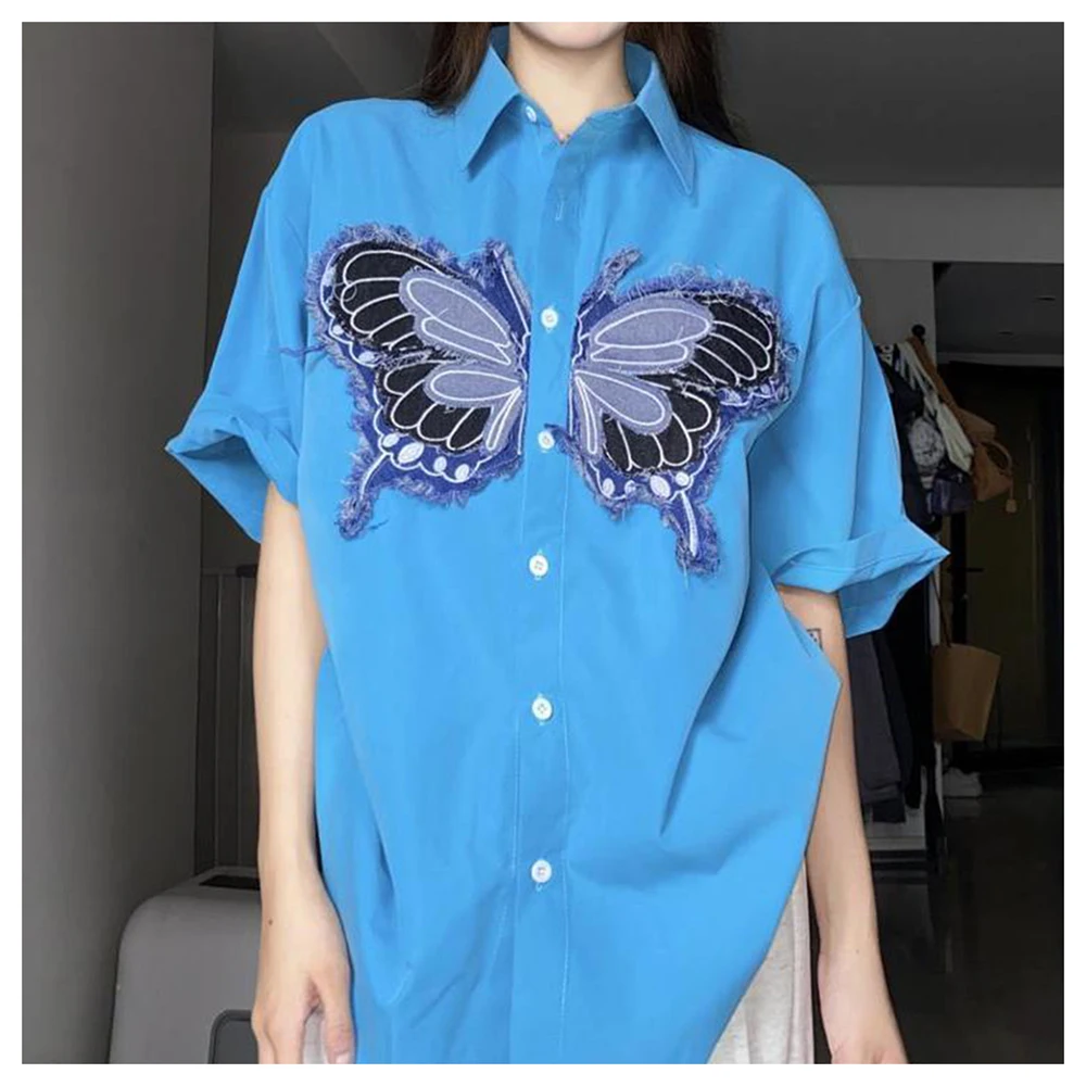 Pink  butterfly long sleeved shirt for women in spring and autumn design, loose and casual niche front shoulder top