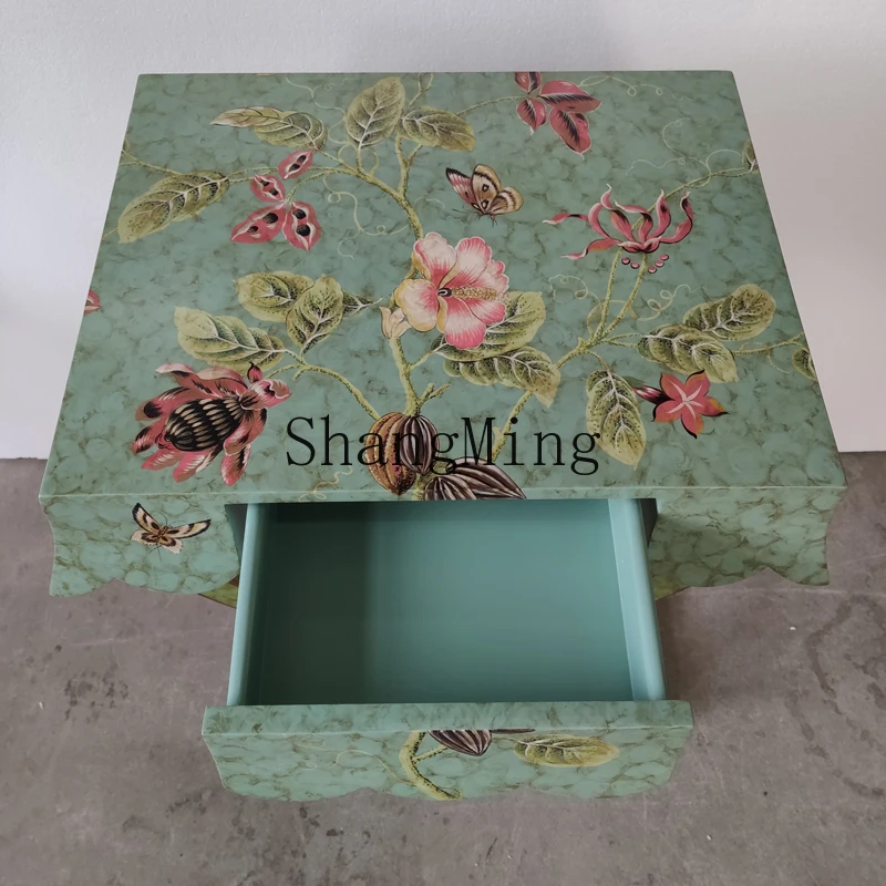 SM household high-end birch corner table romantic hand-painted flowers solid wood small tea table edge table