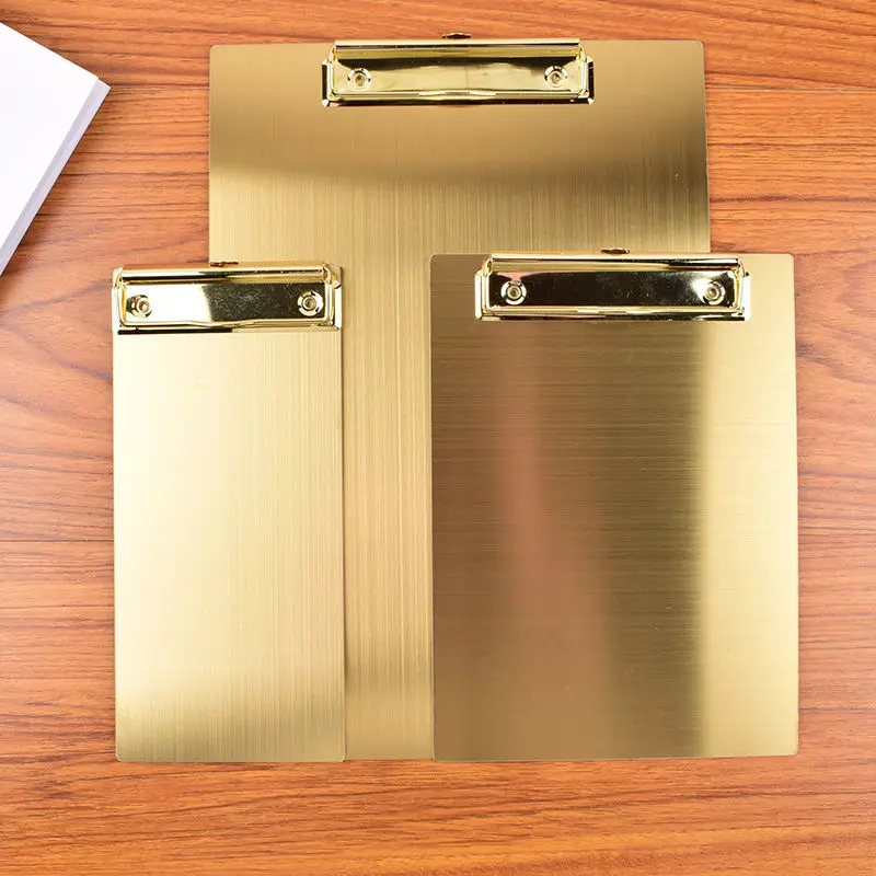 Nordic golden stainless steel folder board A4 metal writing board clip A5 bill pad restaurant menu file folder storage clipboard