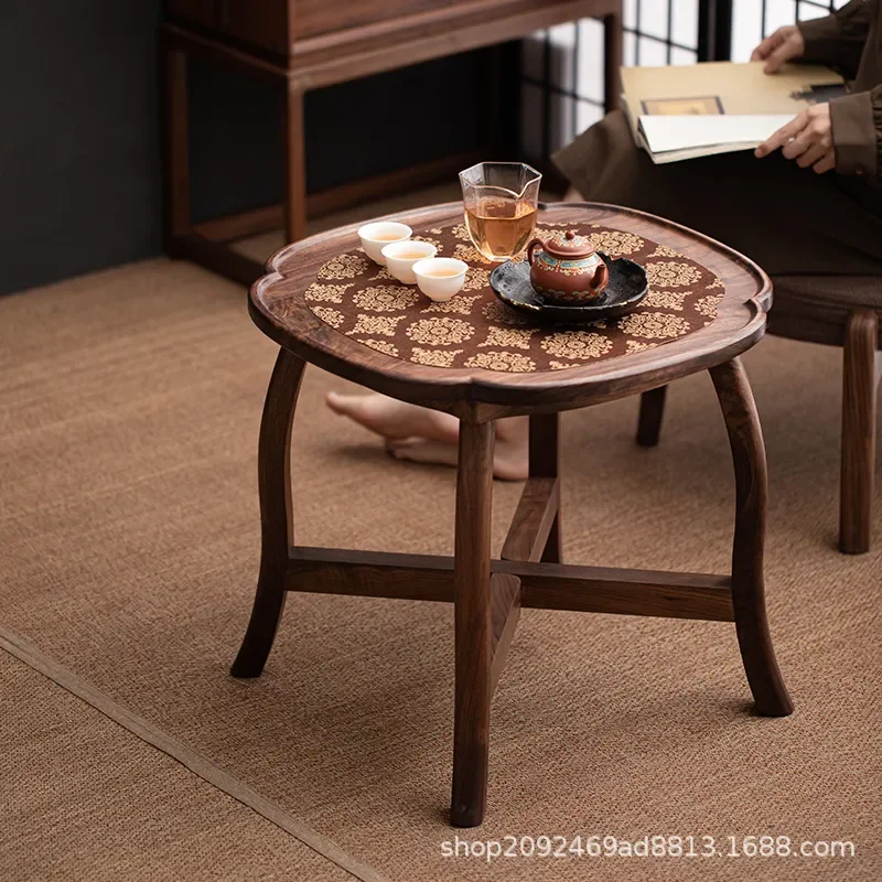 Walnut Round Foldable Table for Balcony Bay Window Living Room Tatami Tea Room Outdoor Portable Coffee Side Table