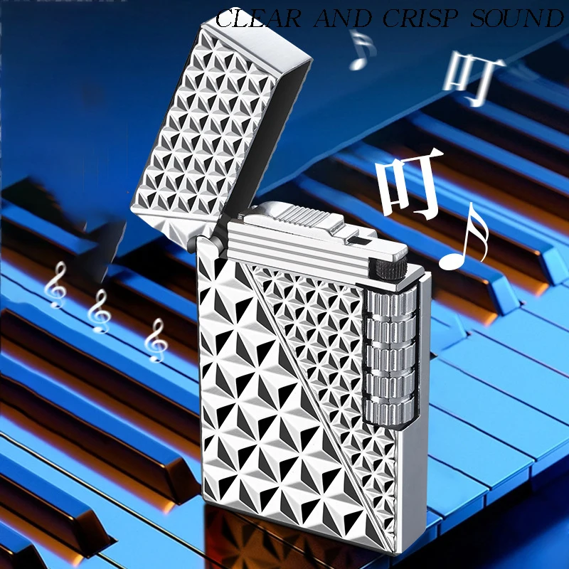 2026 New Vintage Grinding Wheel Loudspeaker Lighter Diamond Texture Oblique Fire Inflatable Lighter Men's High End Gift