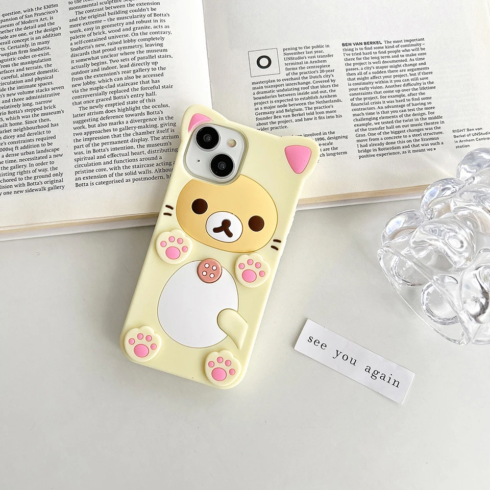 Funda de silicona suave 3D kawaii oso para iPhone 17 16 15 14 13 12 Mini 11 Pro X XS Max XR 6 6S 7 8 Plus SE 3