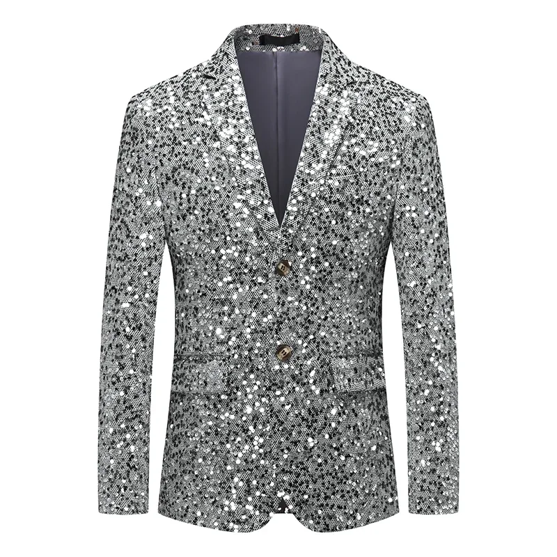 2024 Autumn New Light Luxury Sequined Gold Blazer for Men, Fashion Shiny Wedding Banquet Casual Silver Jacket ,Asian Size M-6XL