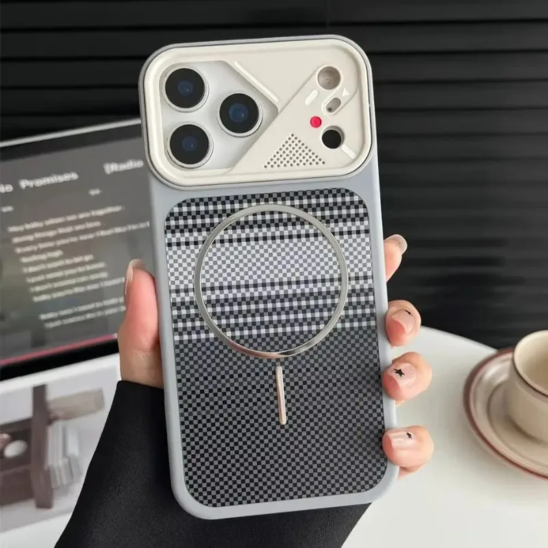 For Magsafe Carbon Fiber Texture Magnetic Case For iPhone 18 17 16 14 15 Pro Max Wireless Charging Shockproof Plastic Hard Cover