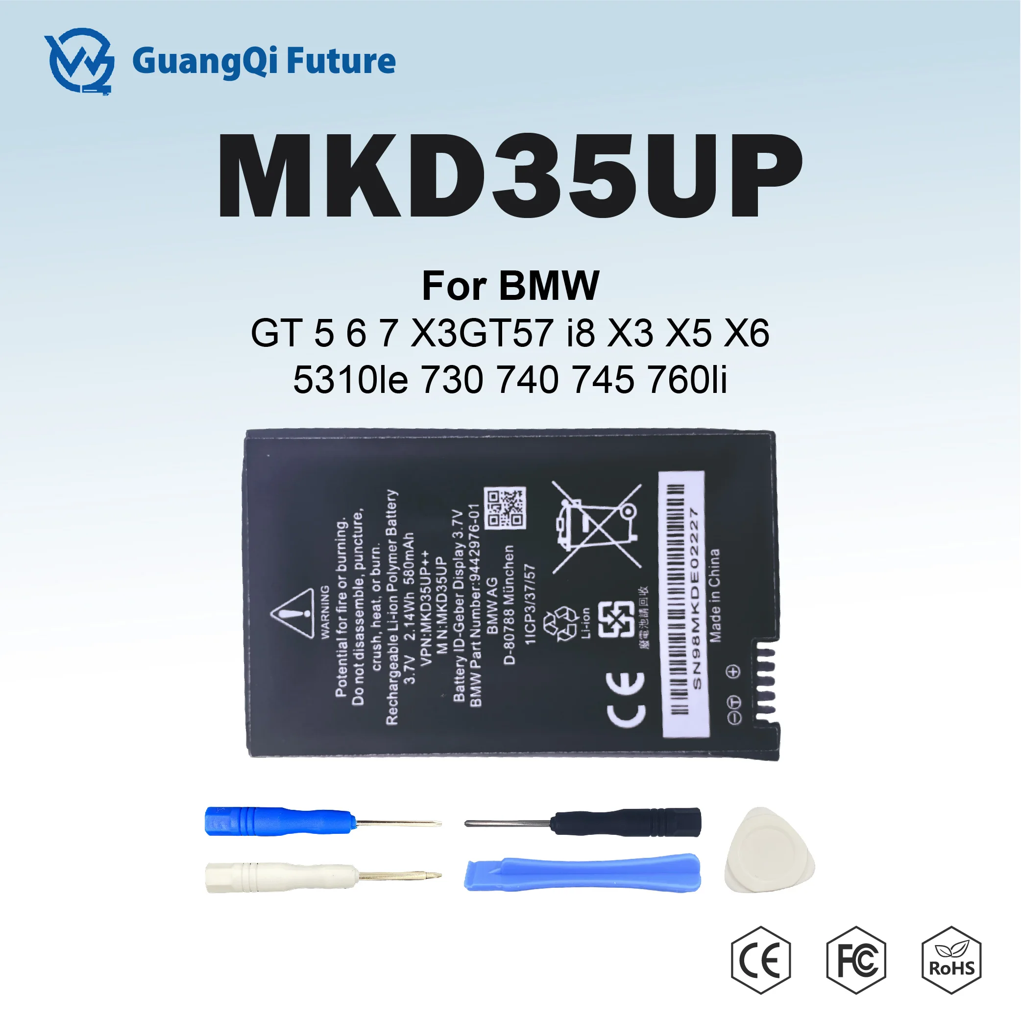 MKD35UP 2.14Wh Key Battery Replacement 3.7V For BMW GT57 I8 GT 5 6 7 X3 X4 X5 X6 530le 530li 730 740 745 760li 9442976-01 1ICP3/