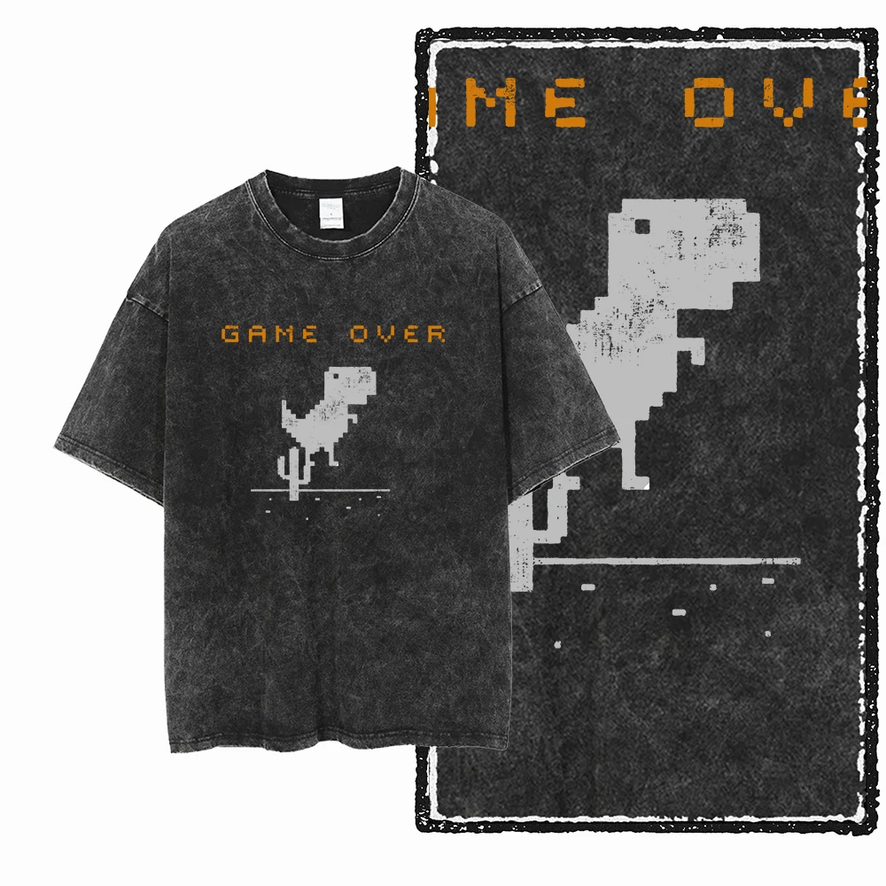 كول الشارع الشهير الرجال والنساء حجم كبير تي شيرت ZH دينو لعبة موضوع مطبوعة القطن مخلل نمط حصري للجنسين تي شيرت