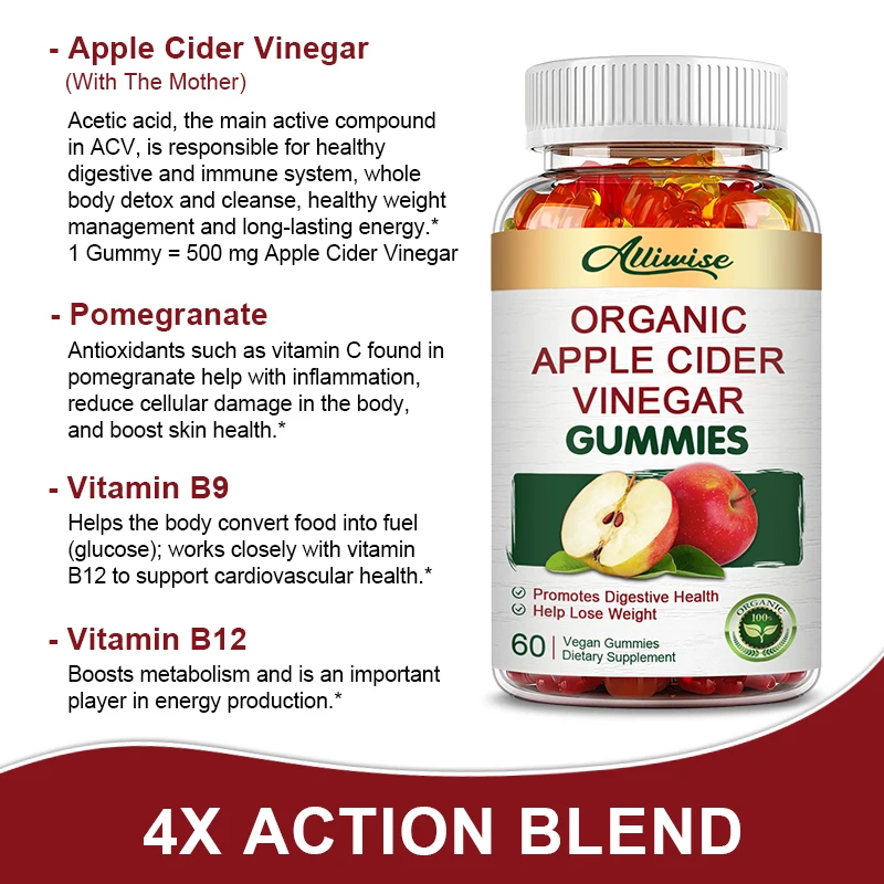 Malic Acid Apple Cider Vinegar Capsules ACV for Weight Loss Slimming Products Balancing Cholesterol &Blood Sugar Levels Gym