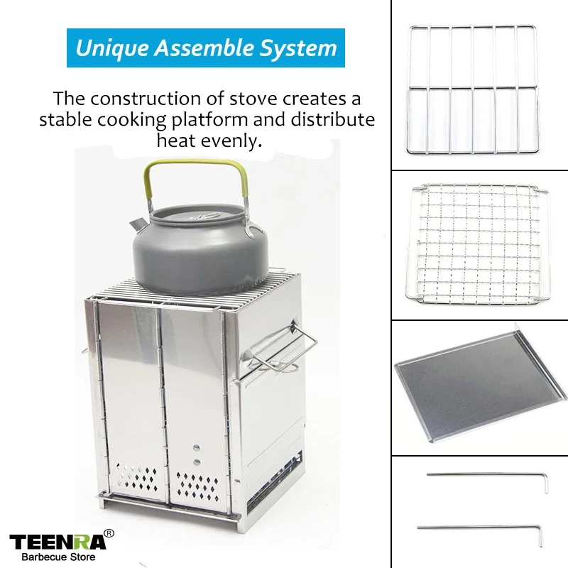 كبير للطي موقد الخشب المحمولة موقد للتخييم في الهواء الطلق الظهر موقد الخشب التخييم شواء شواء نزهة أدوات الطبخ #5