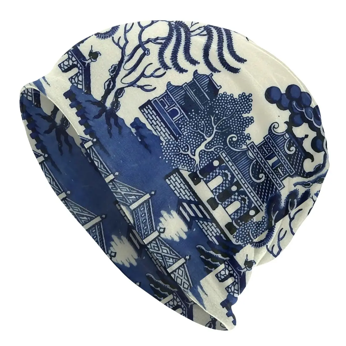 Antique Willow Ware Oriental Toile Skullies Beanies Blue Delft Hat Casual Unisex Cap Summer Warm Head Wrap Bonnet Knit Hat