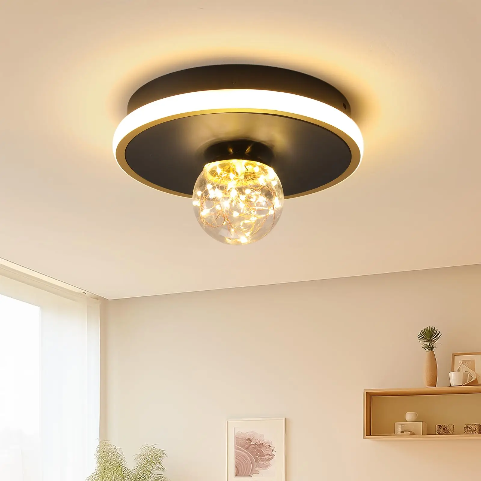 LED Ceiling Light,24W Black Lamp,Close to Ceiling Lighting,Modern Round Semi Flush Mount lamp for Aisle Porch Stairway Hallway