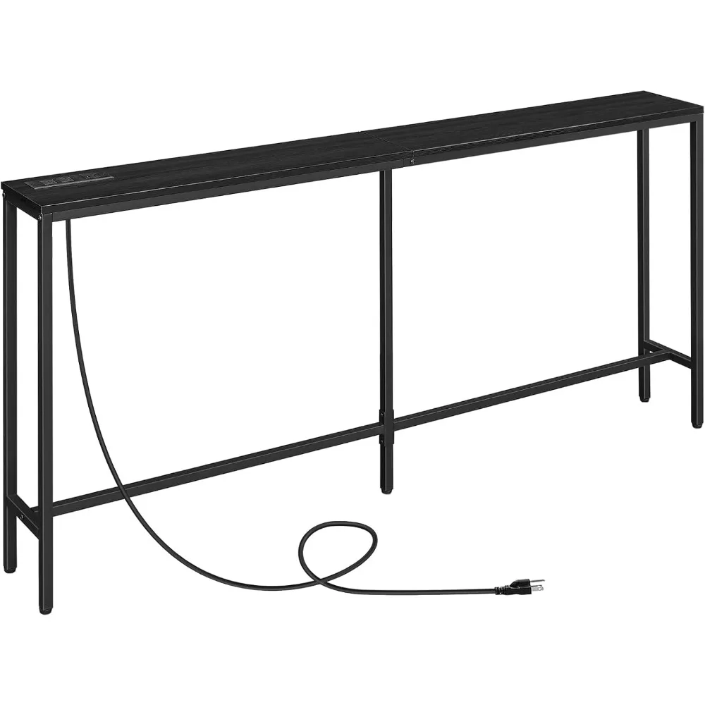

70.9'' Console Table with Power Outlet, Narrow Sofa Table, Industrial Entryway Table with USB Ports, Behind Couch for Entryway,