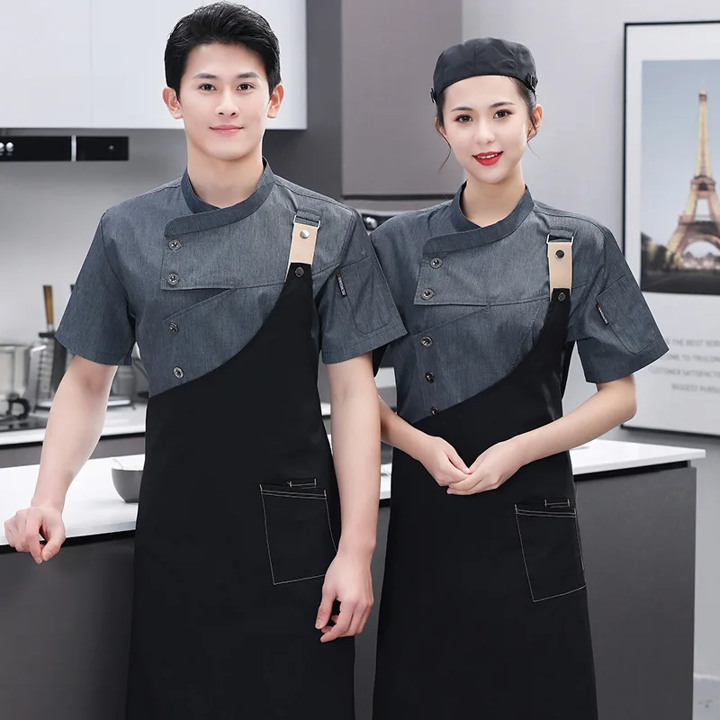 Chef Overalls Short Sleeve Men's Summer Catering Restaurant Canteen Thin Kitchen Hotel Breathable Chef Clothes