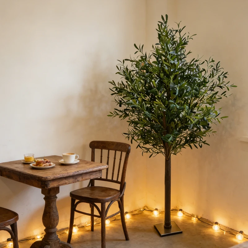 

Artificial olive trees, tree landscaping and large tree decorations can be used to decorate clothing stores and hotel landscapes