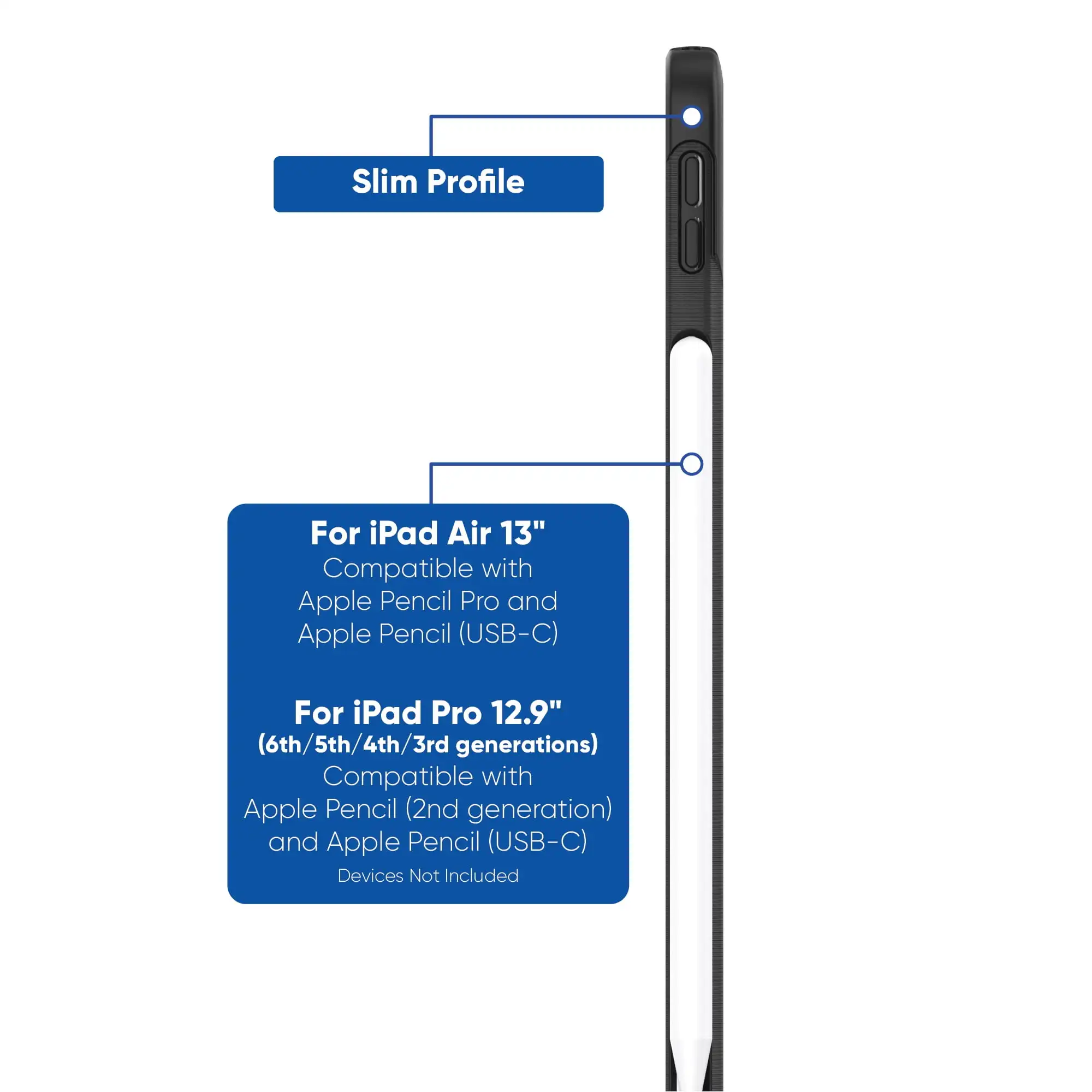 Étui Tablette Robuste Mince Pour IPad Air 13 "(M3, M2) /IPad Pro 12.9" (6e, inspectés, 4e, merveilleuse génération)-Noir/Transparent