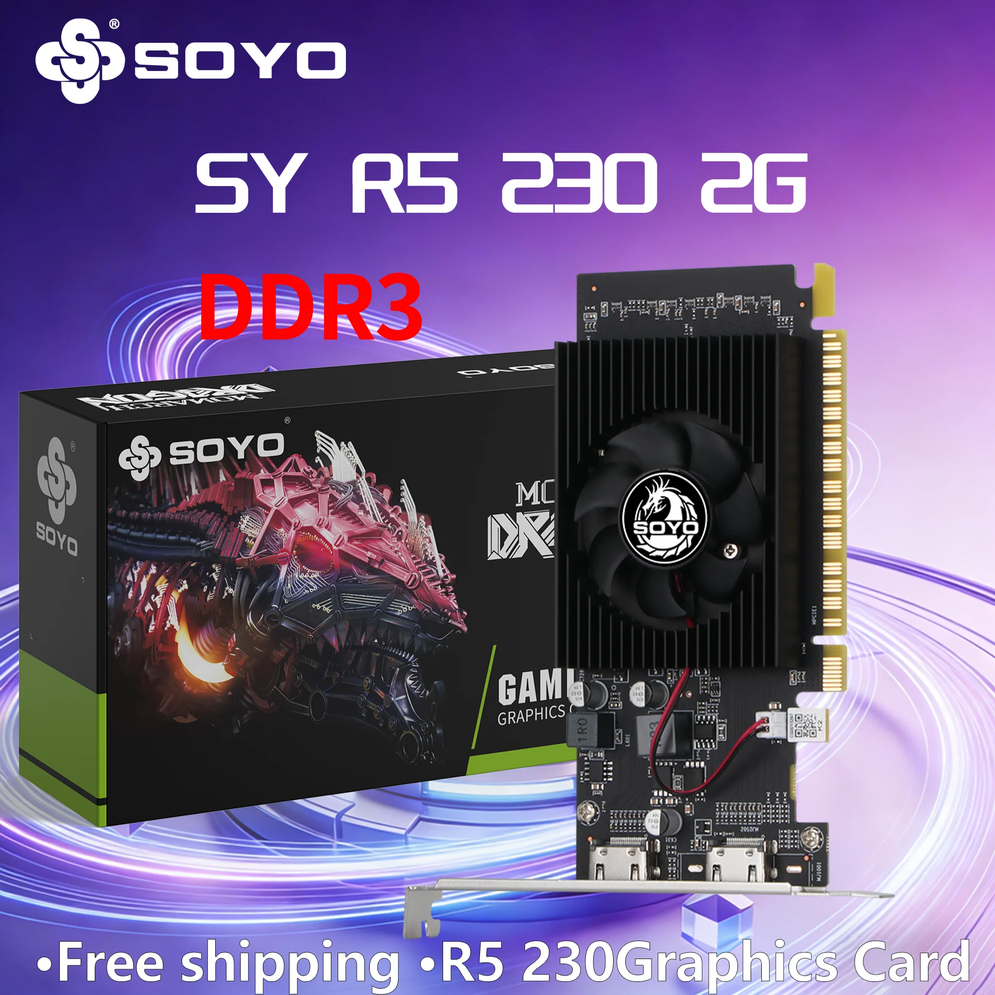 SOYO AMD Radeon R5 230 2GB Half-height Graphics Card GDDR3 64Bit 625MHz PCIE2.0x16 Desktop Video Card 40NM GPU 625MHZ