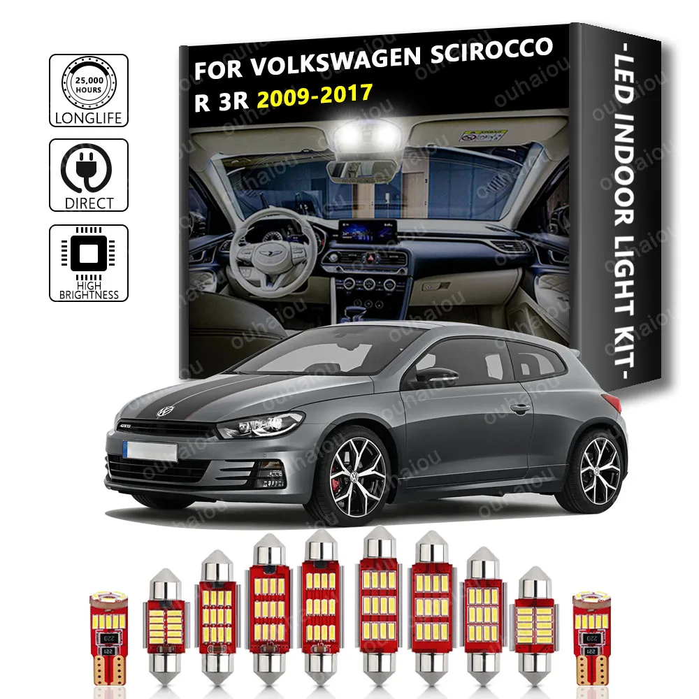 

10Pcs Interior LED For Volkswagen VW Scirocco R 3R 2009-2017 Canbus Vehicle Bulb Indoor Dome Reading Light Auto Lamp Kit