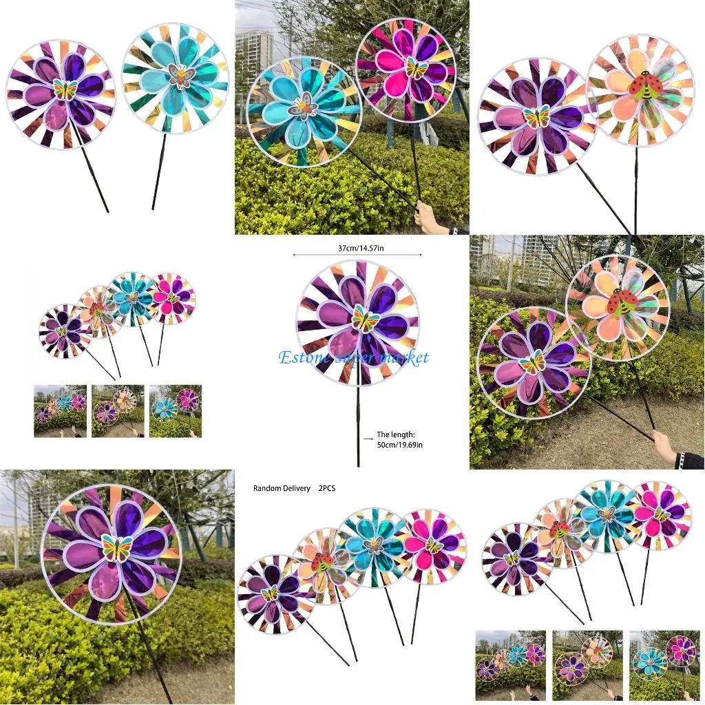 090B Cổ Điển Cối Xay Gió Lung Linh Hoa Pinwheel Gió Spinner Đồ Chơi Cho Sân Vườn Sân Decors Trẻ Cầm Tay Xoay Đồ Chơi 2 Chiếc