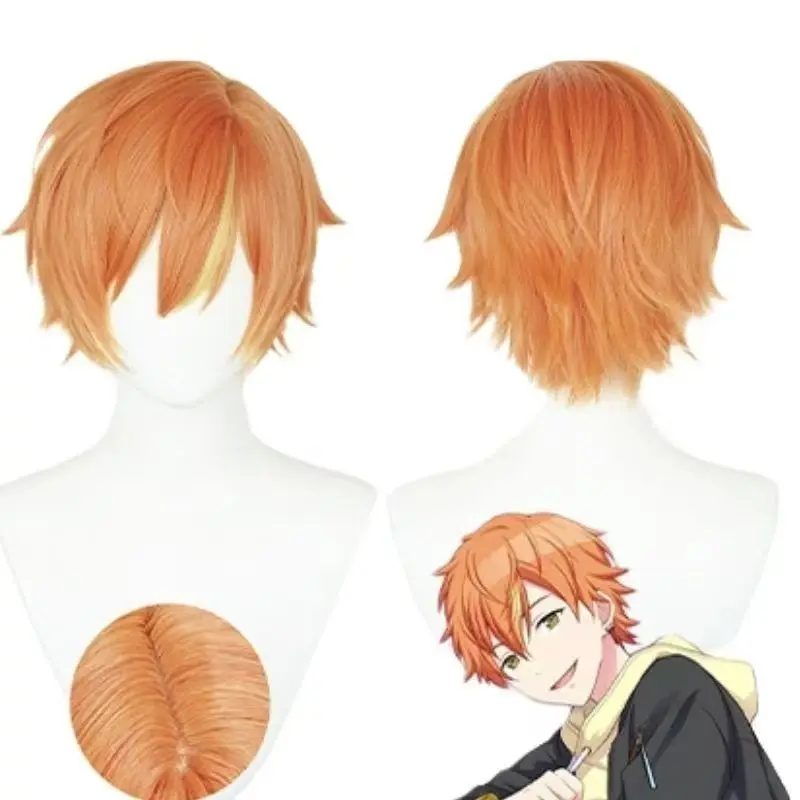 Project Sekai Shinonome Akito Cosplay Wig Orange Highlight Short Hair Heat Resistant Anime Cosplay Wig for Men Halloween Party