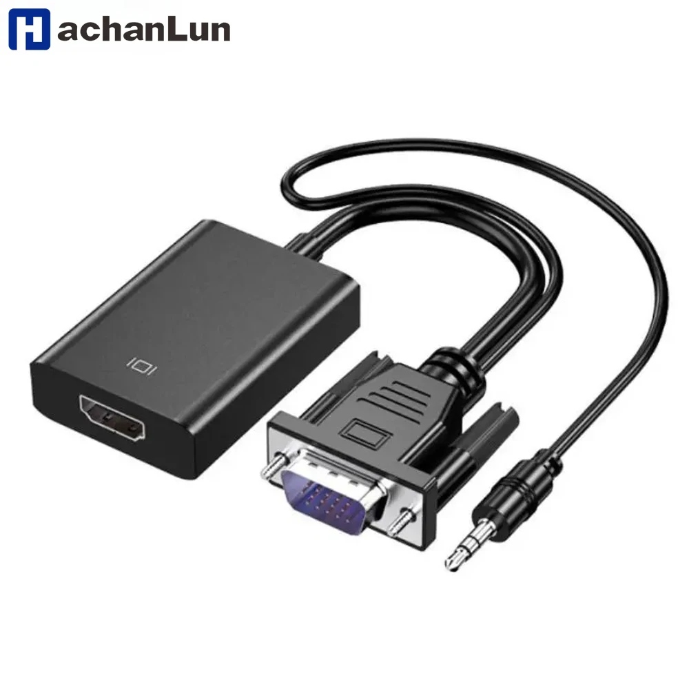 HACHANLUN VGA to HDMI Converter Adapter Male to Female Cable With Audio 1080P VGA Adapter for PC Laptop to HDTV Projector