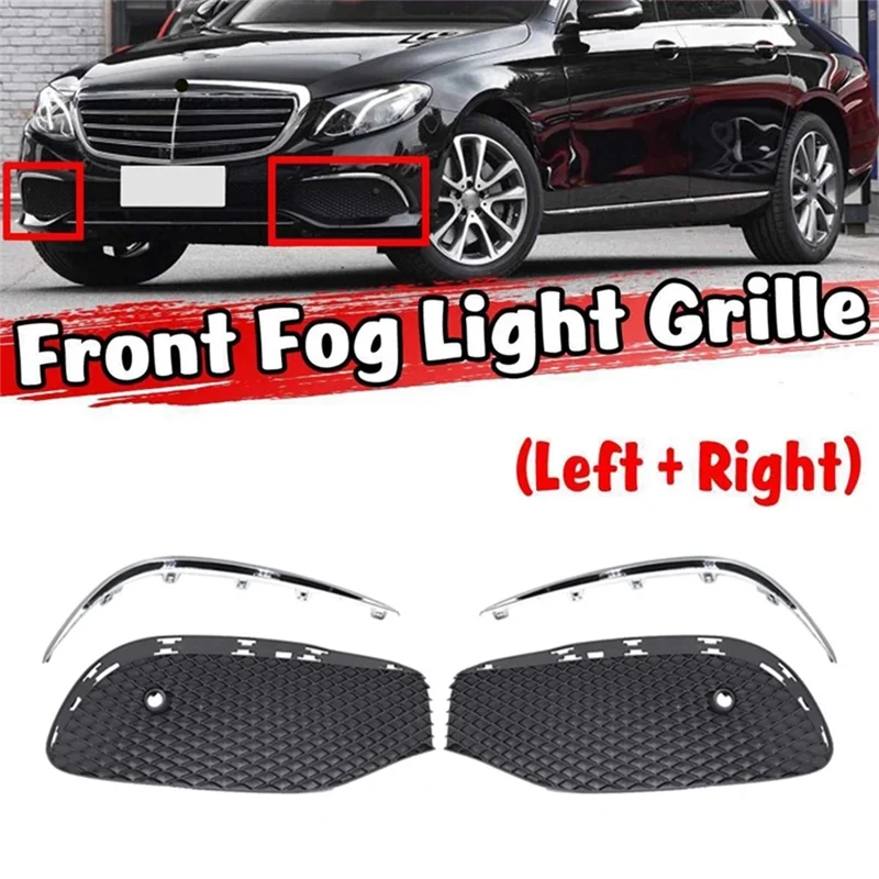 Car Front Bumper Fog Light Grille Fog Lamp Grill Cover with Chrome Strip for Mercedes-Benz E Class W213 2016-2020