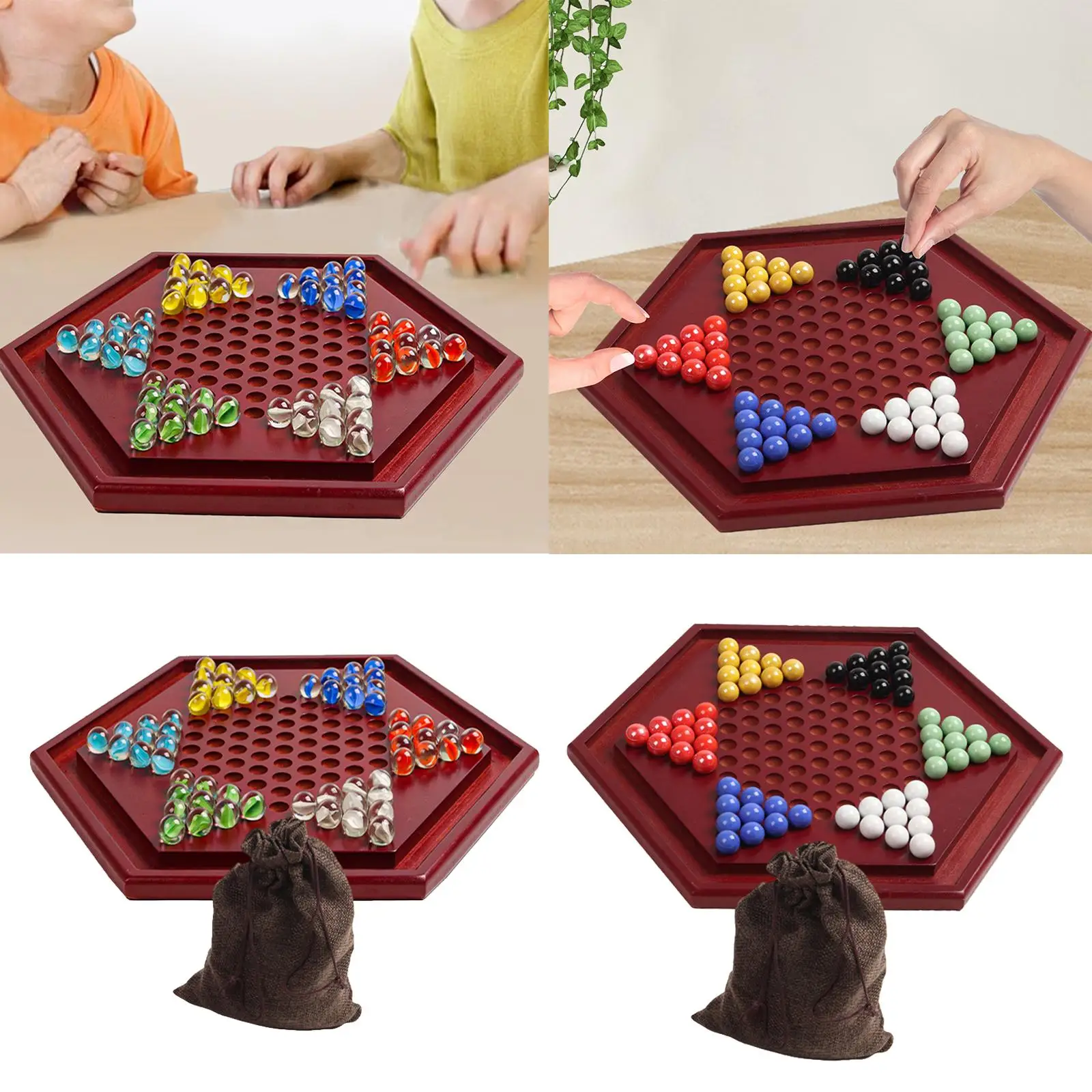 Wooden Chinese Checkers Handmade for Kids Adults 13.78" Christmas Present Fun Game Toy Classic Strategy Game Family Board Games